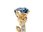 Leaf Motif Engagement Ring Setting for Fancy Blue Heart-Shaped Center with Pave Band and Prong Head in Yellow Gold