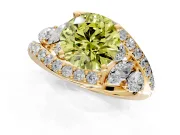 Halo Engagement Ring Setting for Fancy Yellow Round Cut Center with Marquise and Pave Bypass Band and Prong Head in Yellow Gold