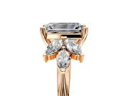 Floral Cluster Engagement Ring Setting for Emerald Cut Center with Marquise Accents and Prong Head in Rose Gold