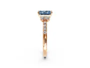 Paired Accent Engagement Ring Setting for Fancy Blue Radiant Cut Center with Pave Band and Prong Head in Rose Gold