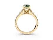 Solitaire Engagement Ring Setting for Fancy Green Oval Center with Pave Rail Split Shank and Prong Head in Yellow Gold