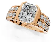 Bezel Engagement Ring Setting for Radiant Cut Center with Wide Channel-Set Band and Bezel Head in Rose Gold