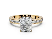 Solitaire Engagement Ring Setting for Radiant Cut Center with Channel Baguette Band and Prong Head in Yellow Gold