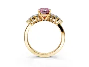 Cluster Engagement Ring Setting for Fancy Pink Radiant Cut Center with 2-Row Shoulder Clusters and Prong Head in Yellow Gold