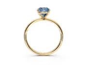 Solitaire Engagement Ring Setting for Fancy Blue Cushion Cut Center with Straight Thin Band and Prong Head in Yellow Gold