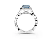 Halo Engagement Ring Setting for Fancy Blue Asscher Cut Center with Twist Band and Prong Head in White Gold