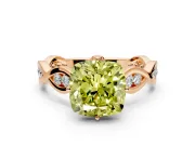 Solitaire Engagement Ring Setting for Fancy Yellow Cushion Cut Center with Accented Twist Band and Leaf Prong Head in Rose Gold