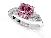 3 Stone Engagement Ring Setting for Fancy Pink Cushion Cut Center with Large Pear-Shaped Accents and Prong Head in Sterling Silver
