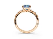 Solitaire Engagement Ring Setting for Fancy Blue Cushion Cut Center with Trailing Leaf Accent Band and Prong Head in Rose Gold