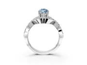 Halo Engagement Ring Setting for Fancy Blue Pear-Shaped Center with Pave Infinity Twist Band and Prong Head in White Gold