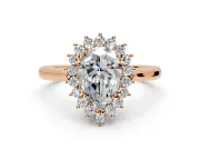 Starburst Halo Engagement Ring Setting for Pear-Shaped Center with Thin Round-Wire Band and Prong Head in Rose Gold