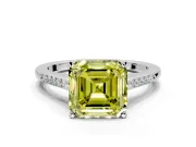 Solitaire Engagement Ring Setting for Fancy Yellow Asscher Cut Center with Channel Accents and Prong Head in Sterling Silver