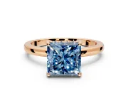 Solitaire Engagement Ring Setting for Fancy Blue Princess Cut Center with Fine Wire Band and Prong Head in Rose Gold