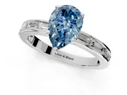 Solitaire Engagement Ring Setting for Fancy Blue Pear-Shaped Center with Channel Baguette Band and Prong Head in Sterling Silver