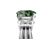Solitaire Engagement Ring Setting for Fancy Green Oval Center with Grooved Bar Accent Band and Prong Head in Platinum