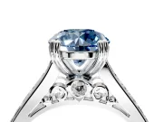 Solitaire Engagement Ring Setting for Fancy Blue Round Cut Center with Channel Band and Double Claw Prong Head in Sterling Silver