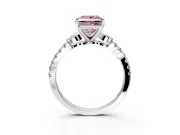 Leaf Motif Engagement Ring Setting for Fancy Pink Princess Cut Center with Pave Band and Prong Head in White Gold