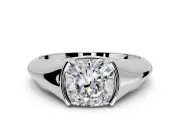 Tension Engagement Ring Setting for Cushion Cut Center with Wide Tapered Band and Tension Head in Platinum