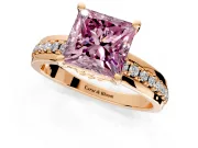 Solitaire Engagement Ring Setting for Fancy Pink Princess Cut Center with Raised Channel Band and Prong Head in Rose Gold