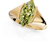 Tension Engagement Ring Setting for Fancy Yellow Marquise Center with Wide Tapered Band and Tension Head in Yellow Gold
