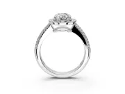 Milgrain Halo Engagement Ring Setting for Oval Center with Three-Sided Pave Band and Prong Head in Sterling Silver