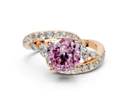 Solitaire Engagement Ring Setting for Fancy Pink Cushion Cut Center with Filigree Band and Prong Head in Rose Gold