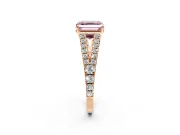 Solitaire Engagement Ring Setting for Fancy Pink Asscher Cut Center with Pave Split Shank and Prong Head in Rose Gold