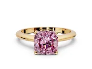 Solitaire Engagement Ring Setting for Fancy Pink Cushion Cut Center with Knife Ridge Band and Claw Prong Head in Yellow Gold