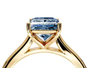 Solitaire Engagement Ring Setting for Fancy Blue Princess Cut Center with Narrow Cathedral Band and Prong Head in Yellow Gold