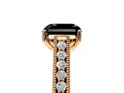 Solitaire Engagement Ring Setting for Fancy Black Asscher Cut Center with Engraved Pave Band and Prong Head in Rose Gold