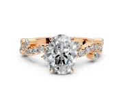 Solitaire Engagement Ring Setting for Oval Center with Bar-Station Pave Twist and Prong Head in Rose Gold