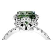 Halo Engagement Ring Setting for Fancy Green Princess Cut Center with Openwork Halo, Pave Band and Prong Head in Platinum