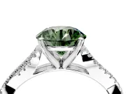 Solitaire Engagement Ring Setting for Fancy Green Round Cut Center with Twisted Pave Split Shank and Prong Head in Sterling Silver