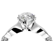 Solitaire Engagement Ring Setting for Marquise Center with Carved Leaf Shoulders and Prong Head in Sterling Silver