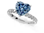 Solitaire Engagement Ring Setting for Fancy Blue Heart-Shaped Center with Shared-Prong Accents and Prong Head in White Gold