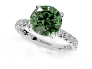 Solitaire Engagement Ring Setting for Fancy Green Round Cut Center with Shared-Prong Accents and Prong Head in Sterling Silver