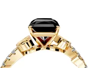 Leaf Motif Engagement Ring Setting for Fancy Black Radiant Cut Center with Pave Band and Prong Head in Yellow Gold