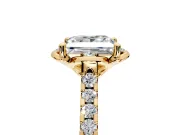 Floral Engagement Ring Setting for Princess Cut Center with Pave Band and Floral Prong Head in Yellow Gold