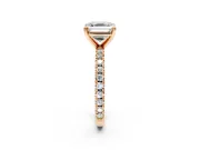 Solitaire Engagement Ring Setting for Asscher Cut Center with Fine Pave Band and Claw Prong Head in Rose Gold