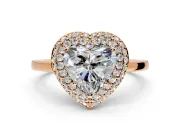 Halo Engagement Ring Setting for Heart-Shaped Center with Plain Tapered Band and Prong Head in Rose Gold