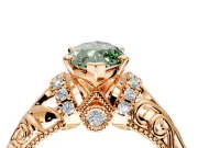Solitaire Engagement Ring Setting for Fancy Green Marquise Center with Filigree Accent Basket and Prong Head in Rose Gold