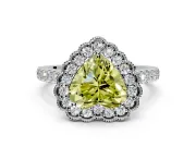 Milgrain Floral Halo Engagement Ring Setting for Fancy Yellow Heart-Shaped Center with Pave Band and Prong Head in Sterling Silver