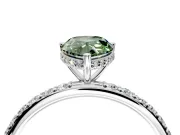 Hidden Halo Engagement Ring Setting for Fancy Green Pear-Shaped Center with Pave Band and Prong Head in Sterling Silver