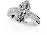 Solitaire Engagement Ring Setting for Marquise Center with Princess Cut Channel Band and Prong Head in White Gold