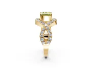 Halo Engagement Ring Setting for Fancy Yellow Asscher Cut Center with Pave Infinity Twist Band and Prong Head in Yellow Gold
