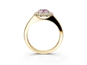 Halo Engagement Ring Setting for Fancy Pink Oval Center with Plain Tapered Band and Prong Head in Yellow Gold