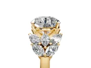 Leaf Cluster Engagement Ring Setting for Round Cut Center with Marquise Accents and Prong Head in Yellow Gold