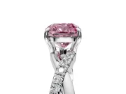 Crossover Engagement Ring Setting for Fancy Pink Cushion Cut Center with Pave and Plain Strands and Prong Head in White Gold