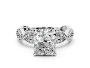 Solitaire Engagement Ring Setting for Radiant Cut Center with Marquise Panel Band and Prong Head in Platinum