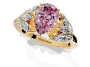 Leaf Cluster Engagement Ring Setting for Fancy Pink Pear-Shaped Center with Marquise Accents and Prong Head in Yellow Gold